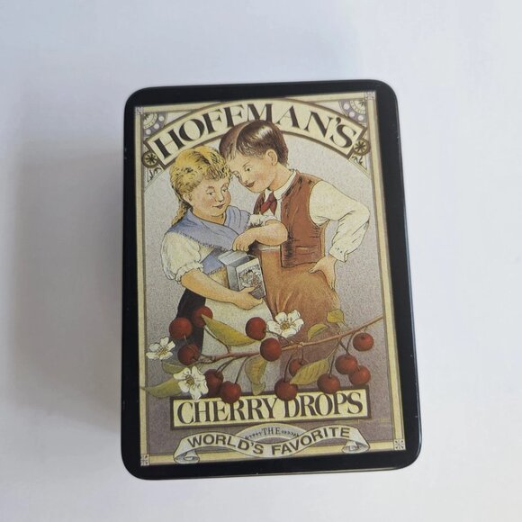 Vintage Hoffman's Cherry Cough Drops Small Tin Collectible Storage Container 4" - Picture 1 of 11